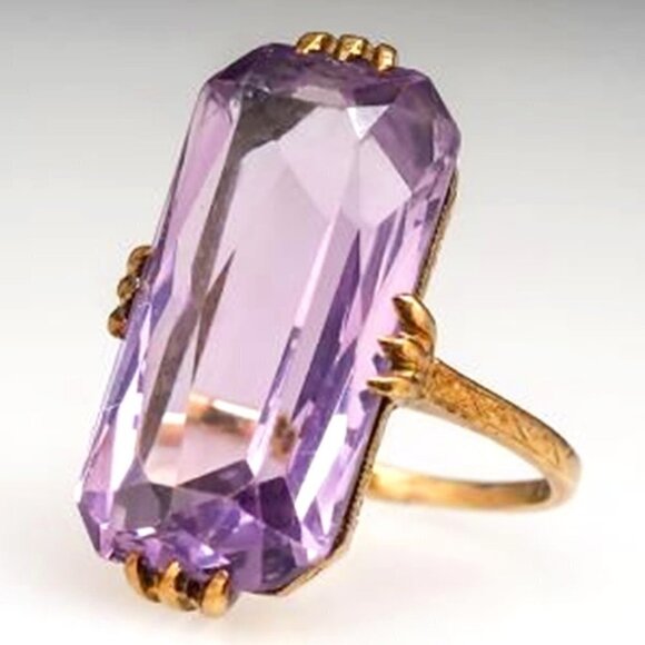 ▶Big Pure Royal Purple Zircon 14K Gold Ring for Women, F087 - Picture 6 of 7